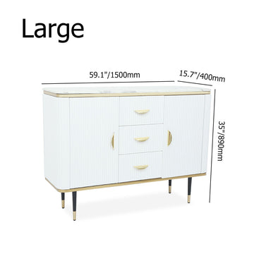 59" Modern White Sideboard with 3 Drawers & 2 Doors and Faux Marble Top in Large